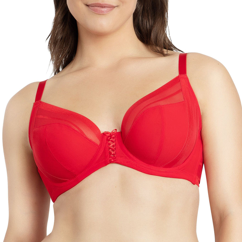 Parfait Lingerie PARFAIT Shea P6062 Women's Full Bust Mesh Plunge Unlined Wired Bra - Racing Red