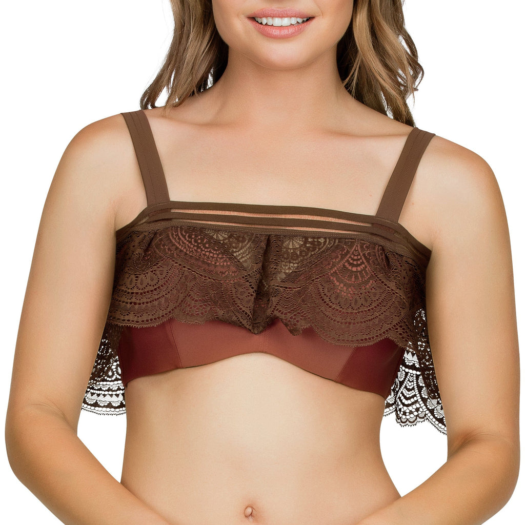 Parfait Lingerie PARFAIT Pure S8121 Womens Bandeau Bikini Top Ruffle Underwire Swimwear - Terracotta