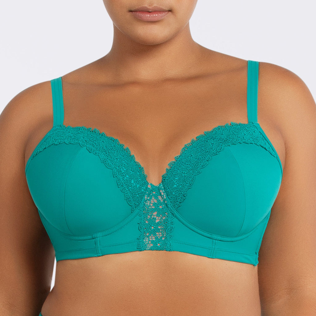 Parfait Lingerie PARFAIT Brigitte S8201 Demi Cup Underwire Balconette Longline Bikini Top with Embroidery Detail - Dark Mint
