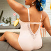 Parfait Lingerie PARFAIT Brigitte S8206 V-Neck One Piece Swimsuit with Lace Detail, Shelf Bra, and Full Coverage Fit - Peach Bud