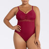 Parfait Lingerie PARFAIT Brigitte S8206 V-Neck One Piece Swimsuit with Lace Detail, Shelf Bra, and Full Coverage Fit - Rumba Red