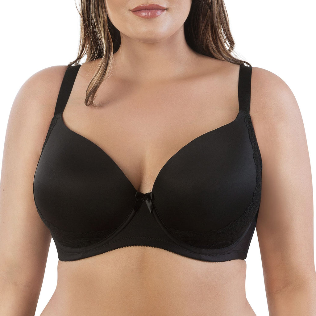 Black Casey Plunge Molded T-Shirt Bra by Parfait Lingerie featuring smooth cups and adjustable straps, front view.
