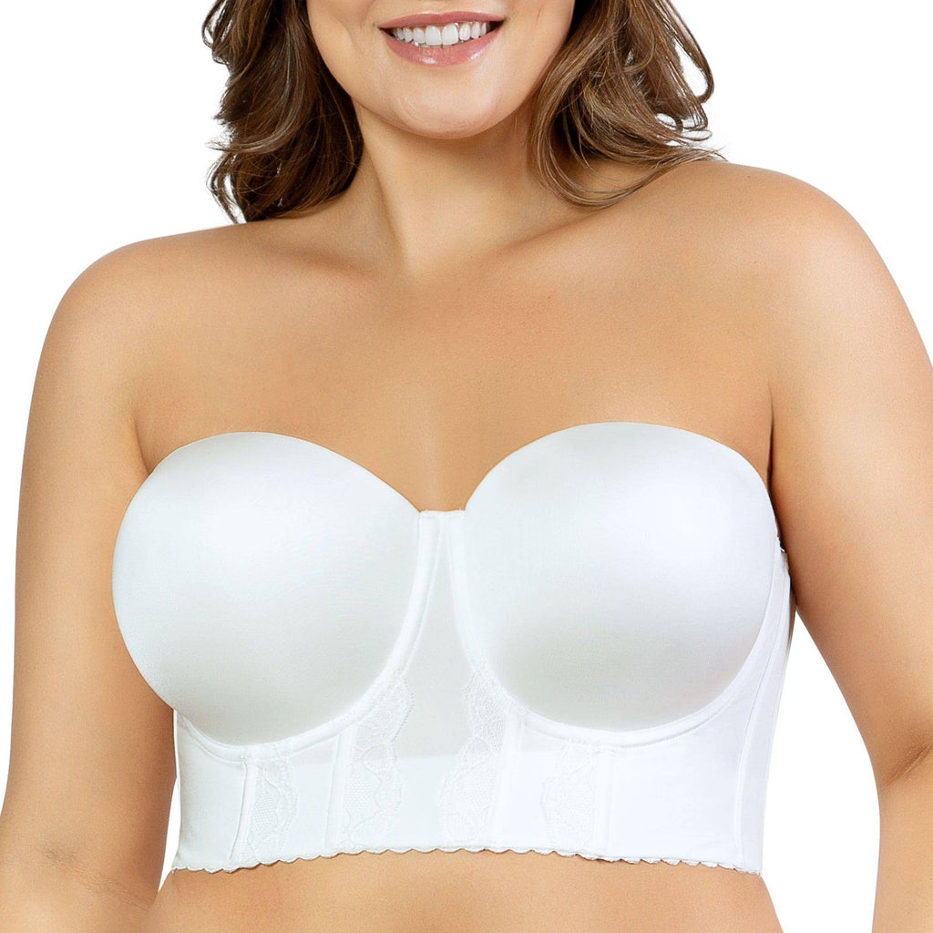 Pearl white Elissa longline strapless bra by Parfait Lingerie, front view showing smooth contour bust and supportive design.