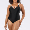 Black Lauren wireless bikini top with shelf bra and deep U-back, featuring white accents, by Parfait Lingerie.