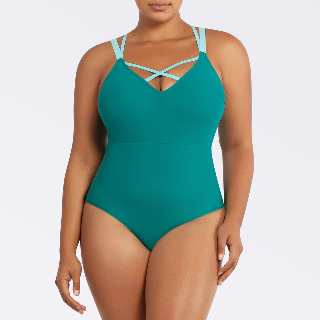 Parfait Lingerie PARFAIT Lauren S8226 Wireless One Piece Swimsuit with Shelf Bra and Deep U-Back Design - Dark Mint