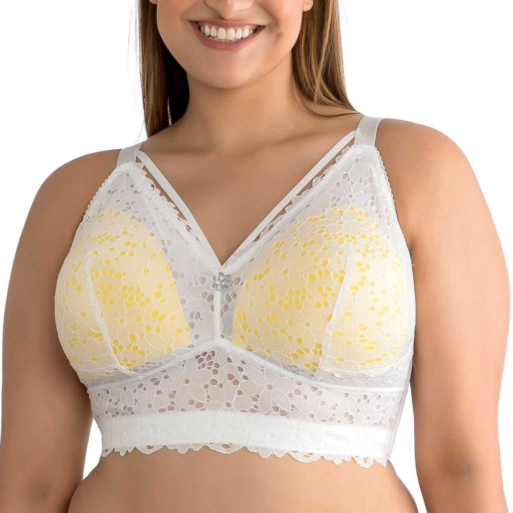 Parfait Mia wire-free full bust bralette in pearl white with lace detailing, front view showing comfortable support and delicate design.
