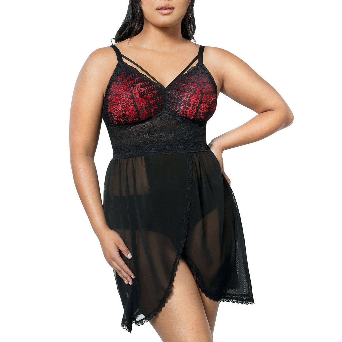 Black Mia Lace lingerie wire-free chemise by Parfait Lingerie featuring delicate lace details and a smooth, fitted silhouette.