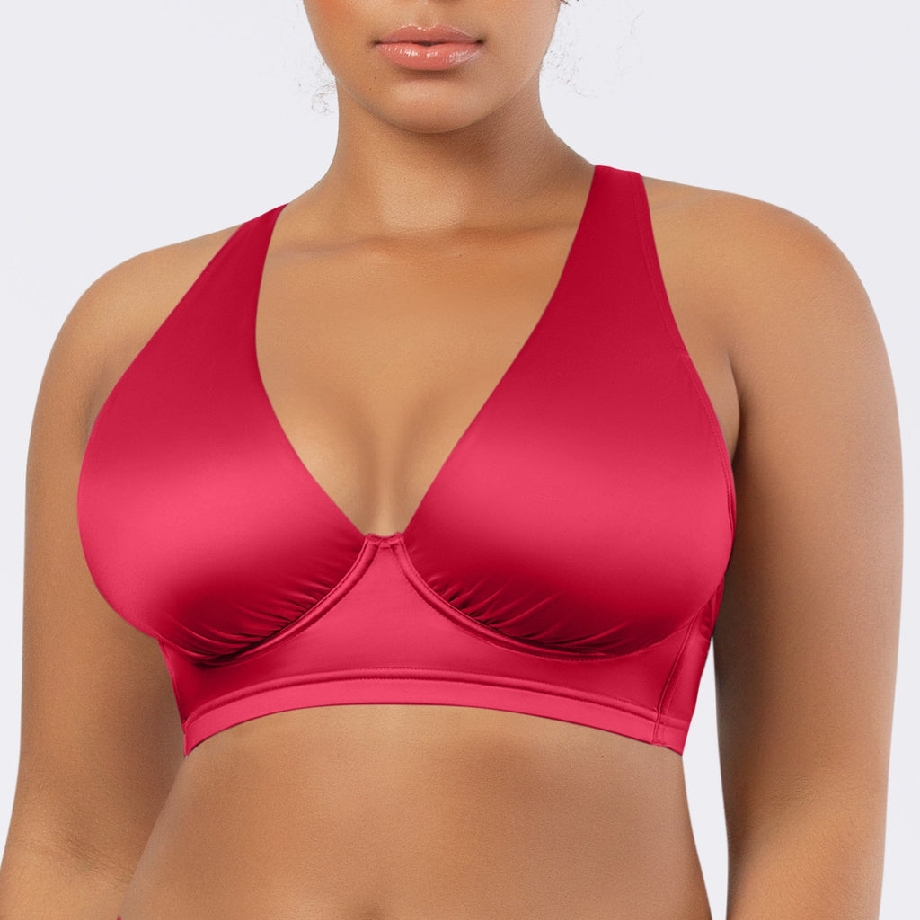 Parfait Lingerie PARFAIT Rita S8142 Longline Bikini Top with Cross Back Straps and Shirred Contour Cups - Cherry