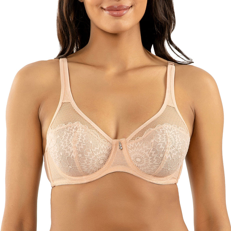Parfait Lingerie Parfait Luxlacy Pretty Lace And Mesh Full Busted Full Coverage Unlined Non-padded Wired Bra - Cameo Rose