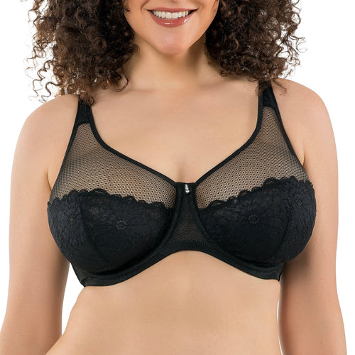 Parfait Lingerie Parfait Luxlacy Pretty Lace And Mesh Full Busted Full Coverage Unlined Non-padded Wired Bra - Black