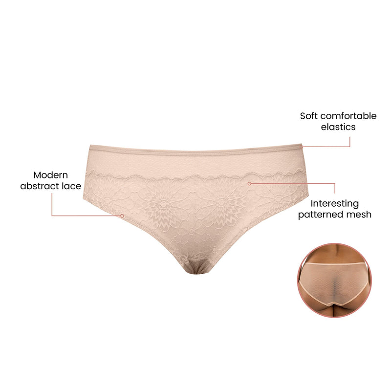 Parfait Lingerie Parfait Luxlacy P9005 Pretty Lace And Mesh Hipster Panty With Extended Sizes - Cameo Rose