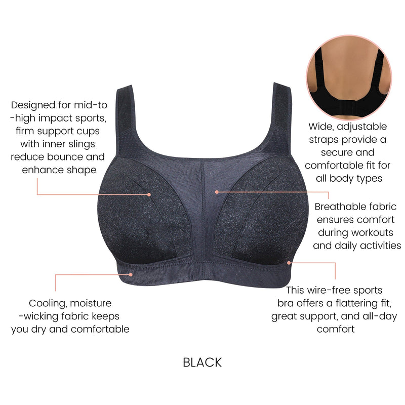 Parfait Lingerie PARFAIT Active P62121 Wirefree Full Busted and Full Coverage Unlined Sports Bra - Black