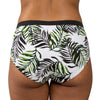 Christy microfiber hipster bikini bottom by Parfait Lingerie with wild leaf pattern, comfortable stretch fit, shown from the back.