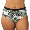 Christy microfiber hipster bikini bottom in wild leaves print by Parfait Lingerie, comfortable stretch fit, front view.