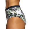 Parfait Lingerie Christy microfiber hipster bikini bottom with wild leaves print, comfortable stretch fit, shown from side view.
