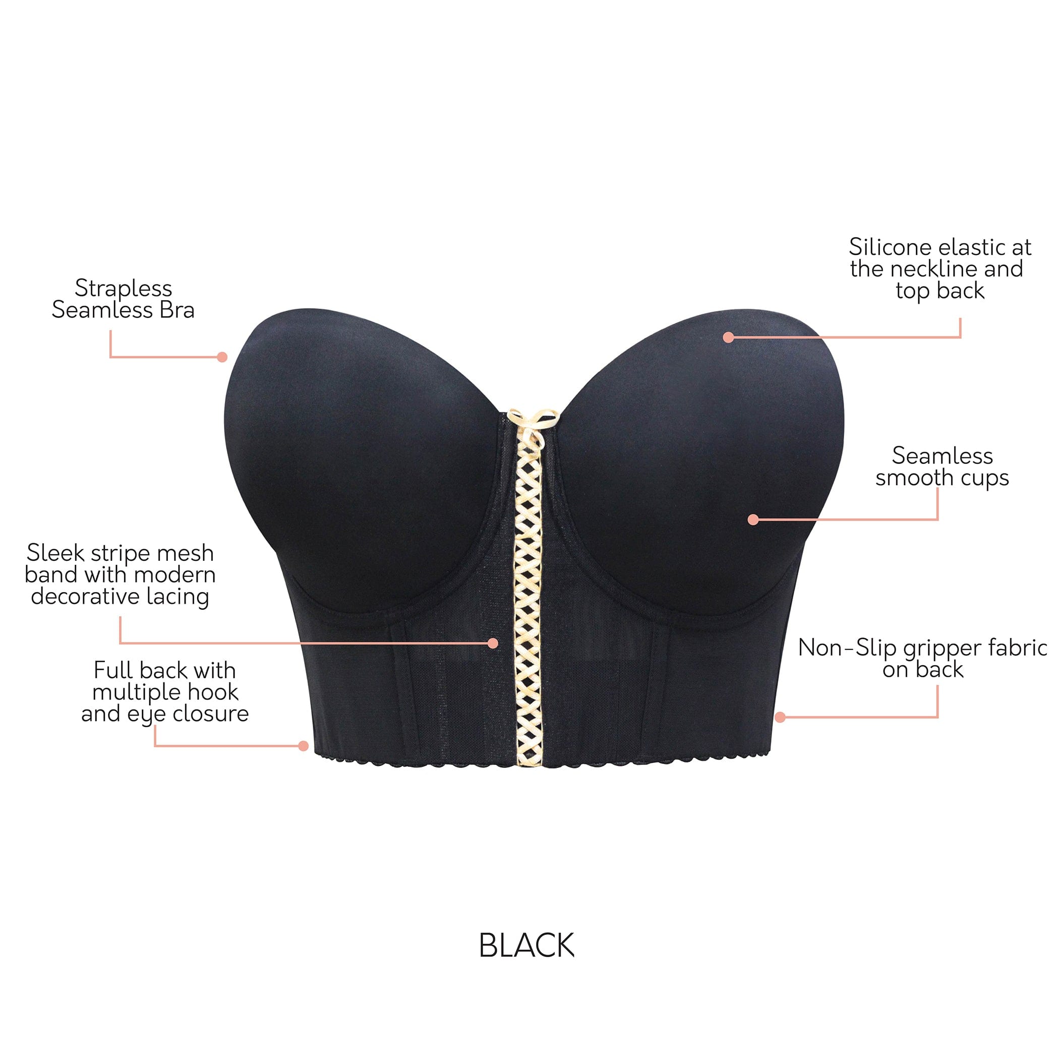 Eashery Bras for Women Women's Full Bust and Full Figure Strapless Longline  Bra Black 榛戣壊:38 85 